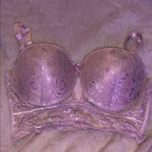 NWOT pink lace long line push up bra